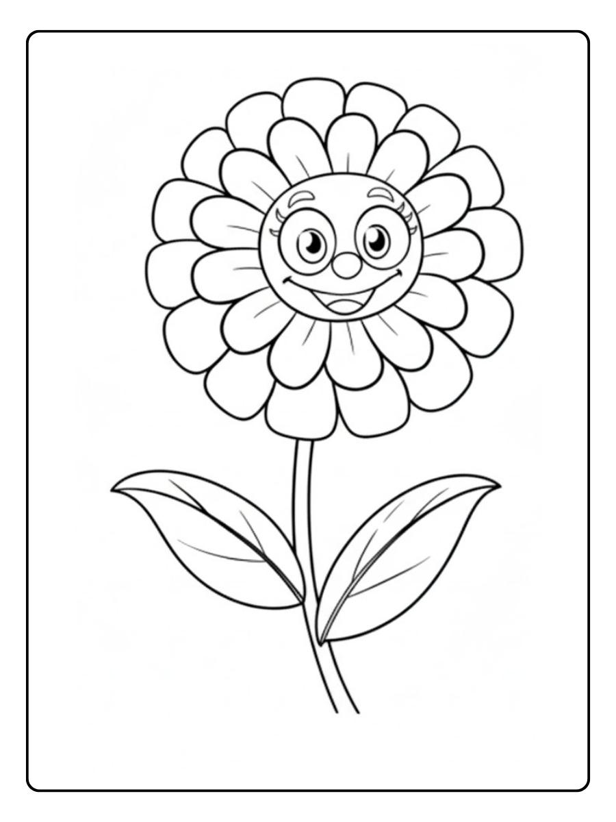 Kleurplaat bloemen vrolijke bloem met gezicht