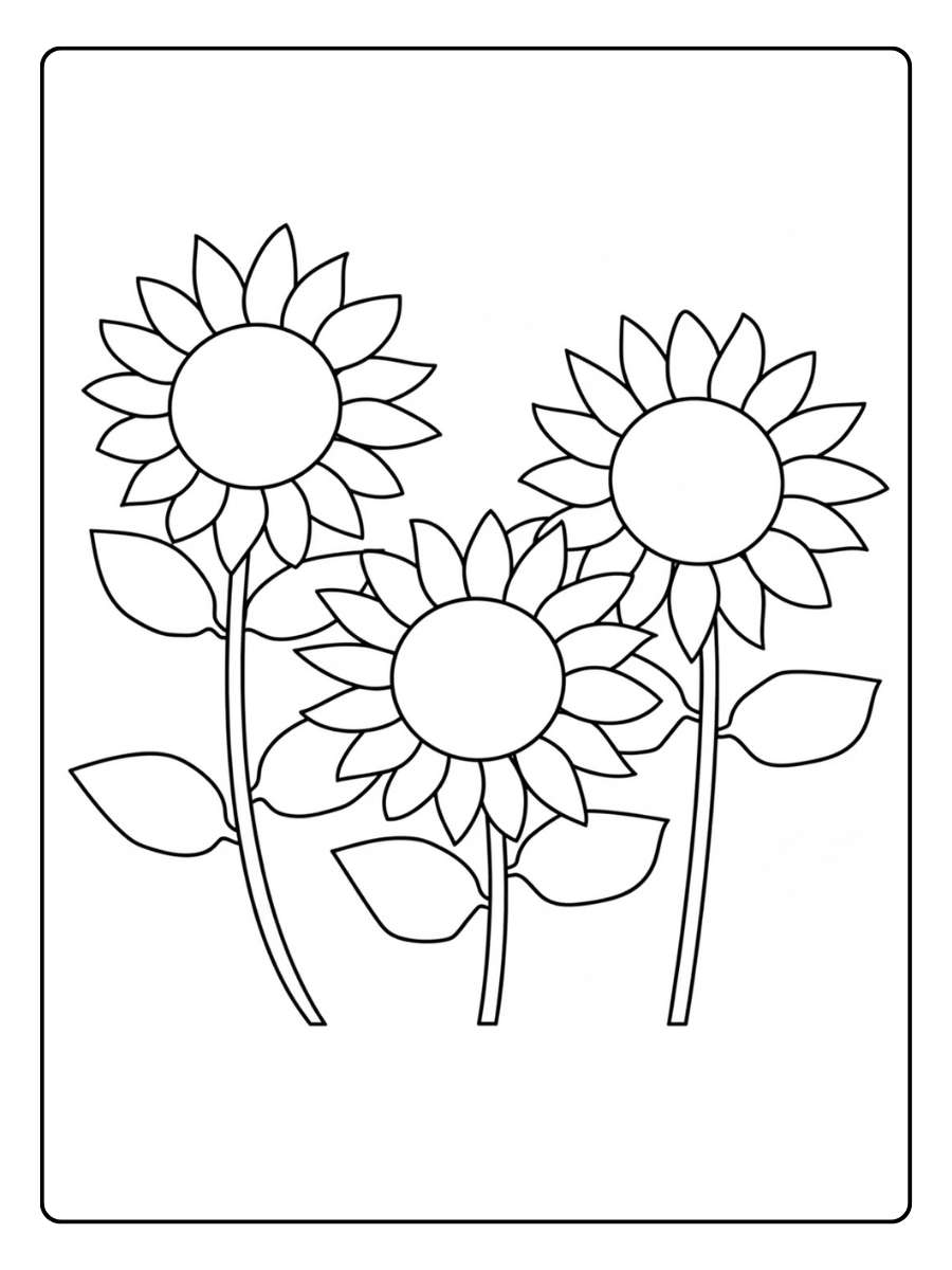 Kleurplaat bloemen zonnebloemen boeket