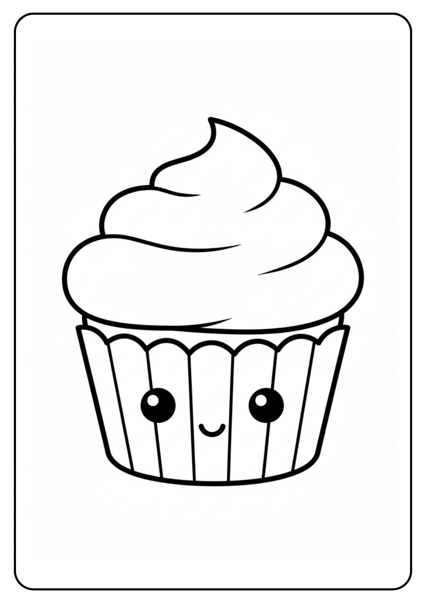Kleurplaat cupcake schattig met gezichtje
