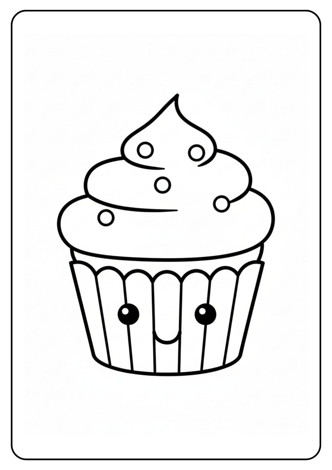 Kleurplaat cupcake schattig met glimlach