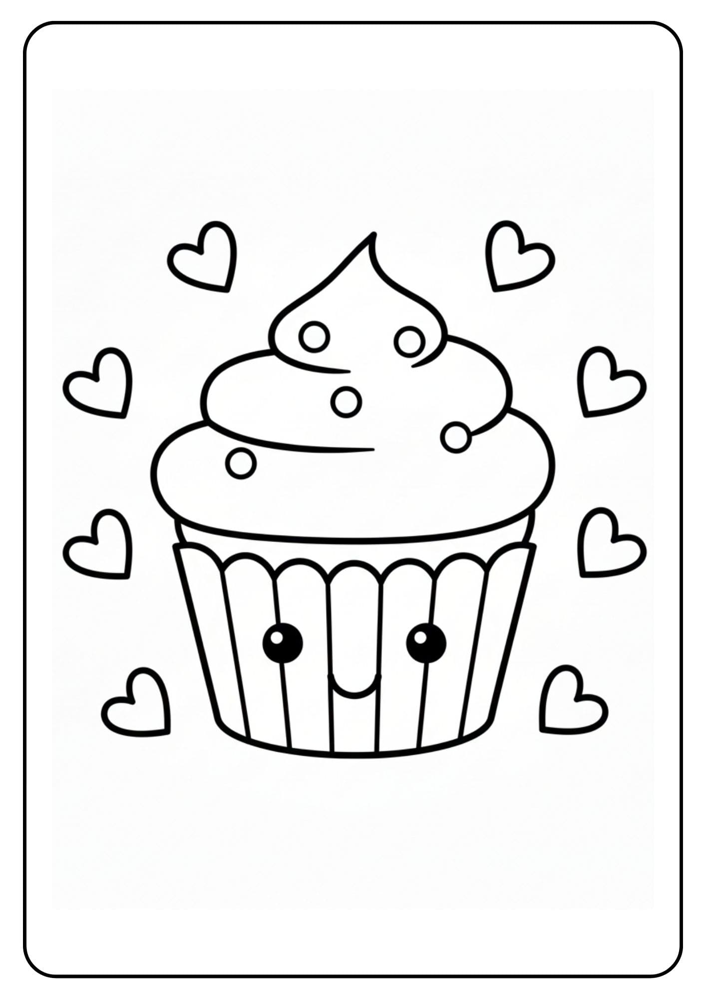 Kleurplaat cupcake schattig met hartjes