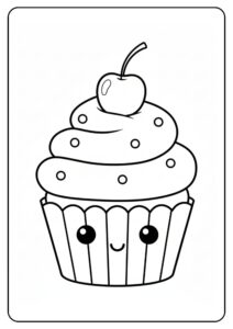 Kleurplaat cupcake schattig met kers