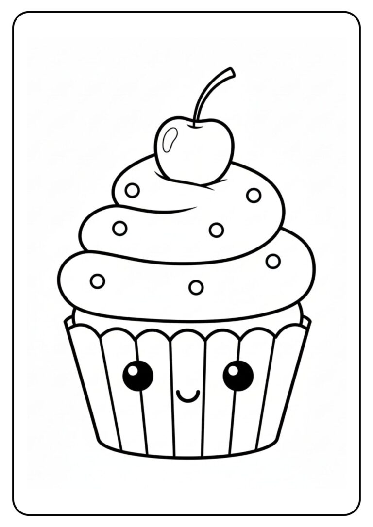 Kleurplaat cupcake schattig met kers