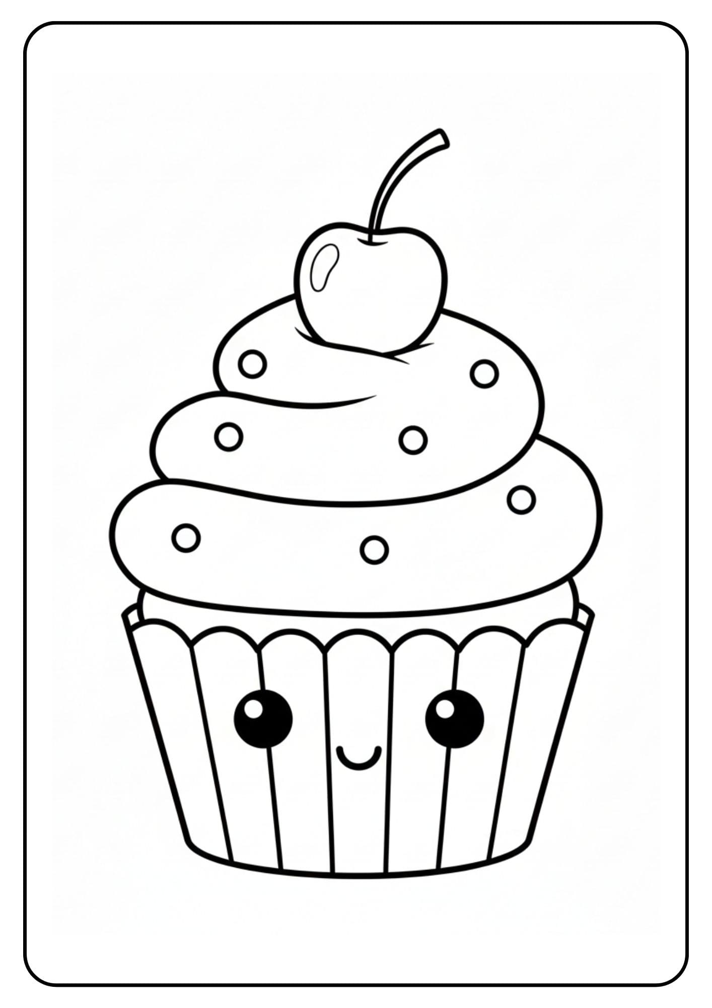 Kleurplaat cupcake schattig met kers