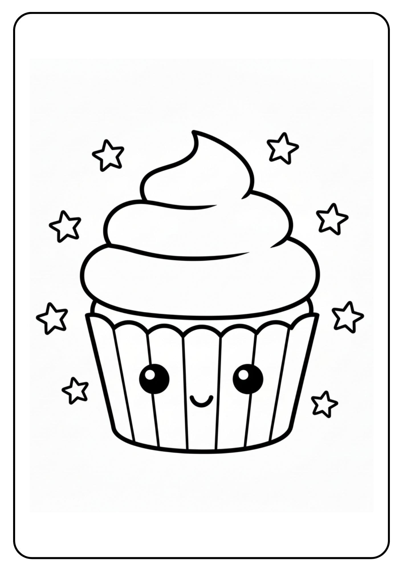 Kleurplaat cupcake schattig met sterretjes