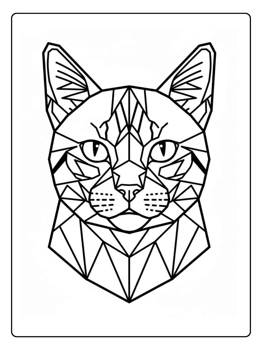 Kleurplaat dieren moeilijk Kat in geometrische stijl