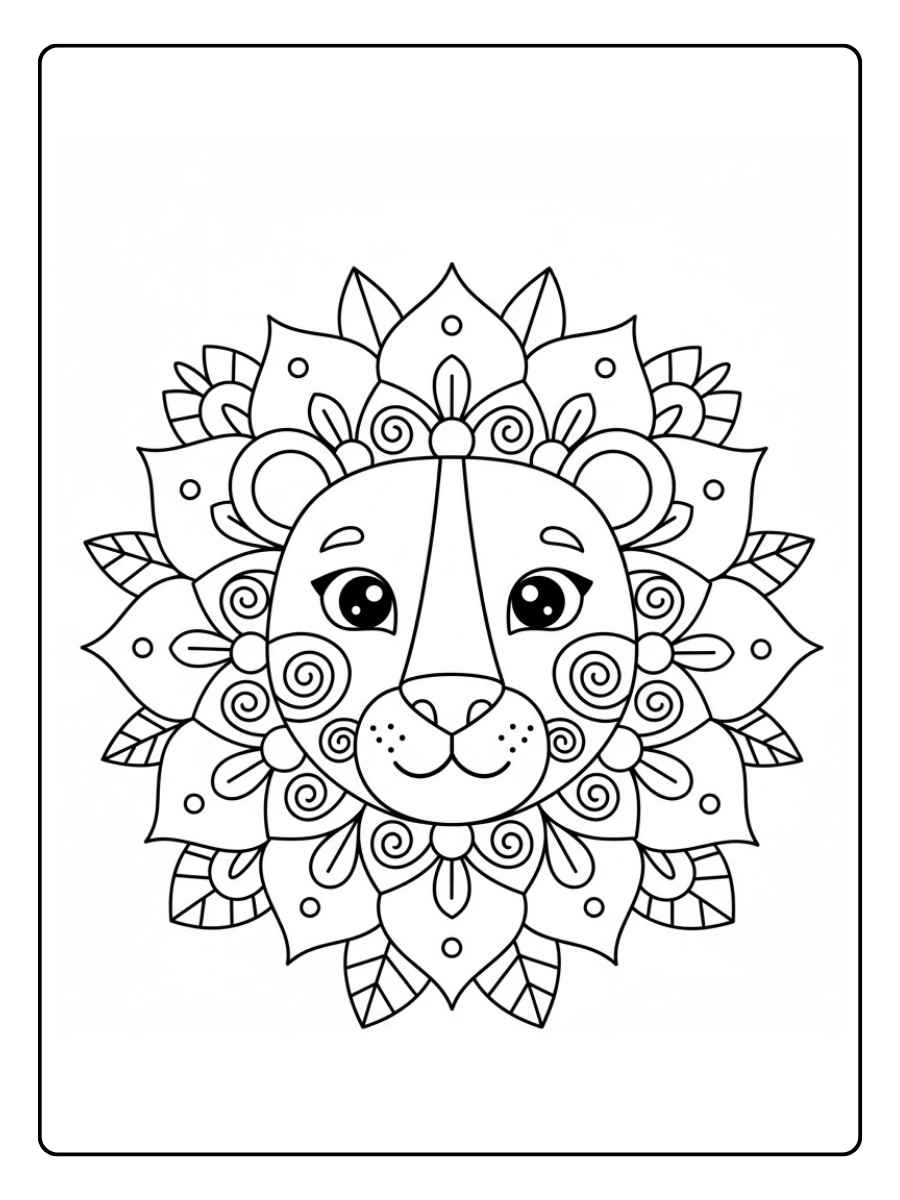 Kleurplaat dieren moeilijk Leeuw mandala