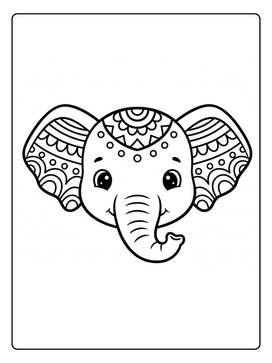 Kleurplaat dieren moeilijk Olifant met etnische patronen