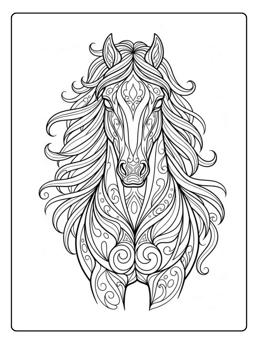 Kleurplaat dieren moeilijk Paard met fantasy patronen