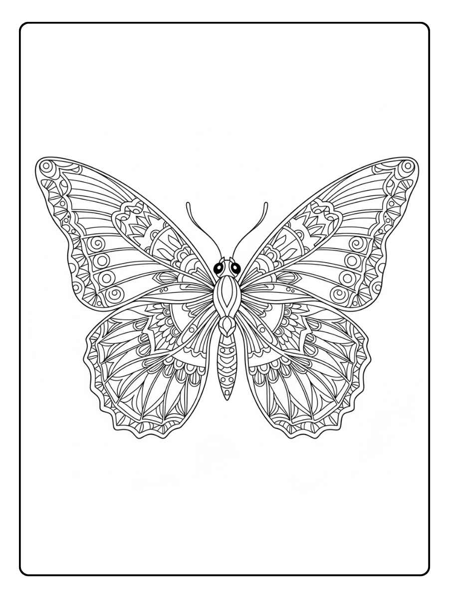 Kleurplaat dieren moeilijk Vlinder uiterst gedetailleerd
