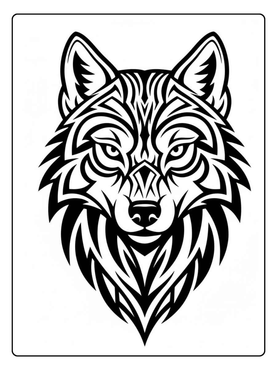 Kleurplaat dieren moeilijk Wolf met tribale patronen