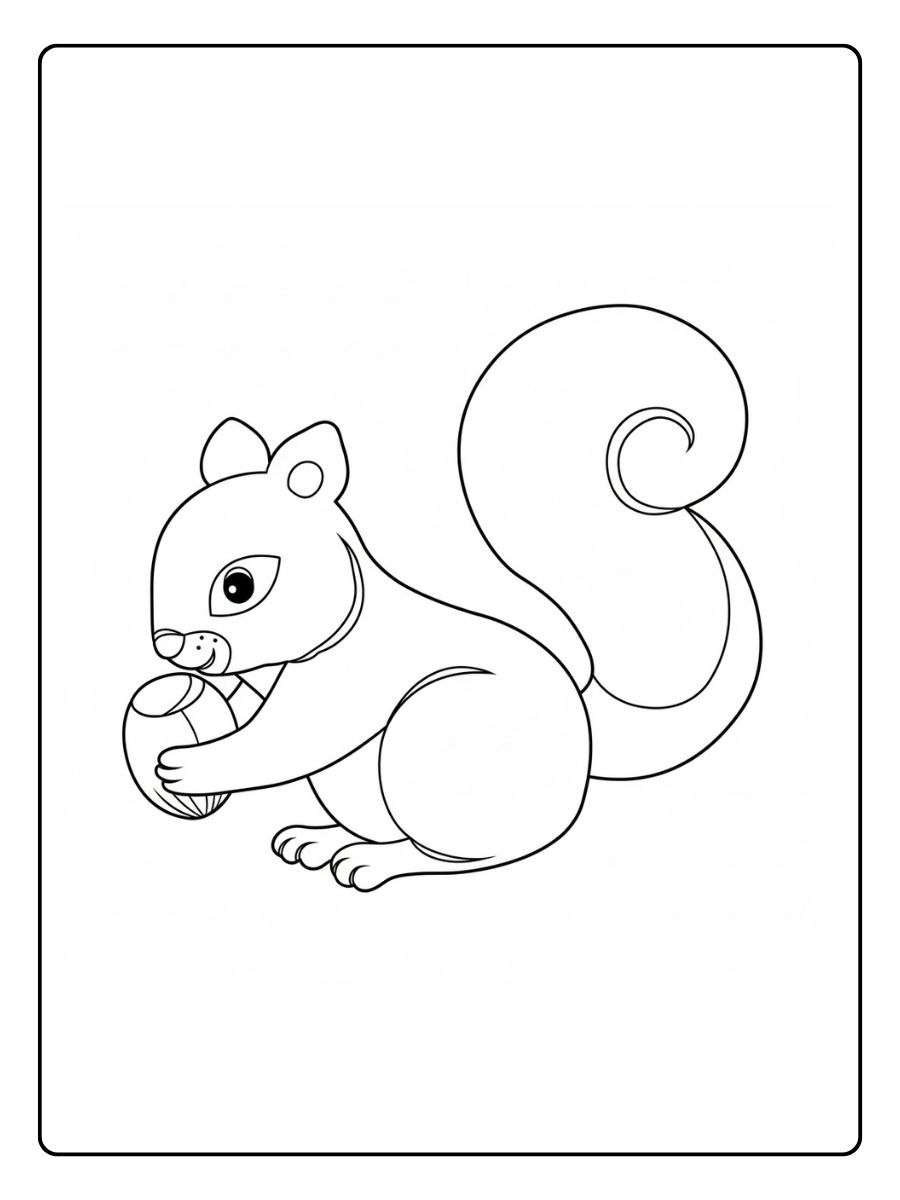 Kleurplaat eekhoorntje eekhoorntje dat een noot vasthoudt