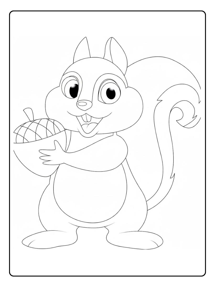 Kleurplaat eekhoorntje eekhoorntje met eikel in handen