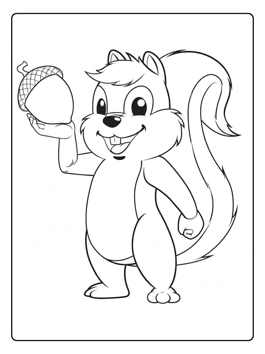 Kleurplaat eekhoorntje eekhoorntje met grote eikel