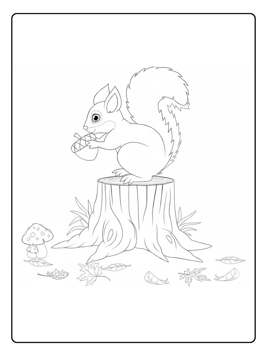 Kleurplaat eekhoorntje eekhoorntje op een boomstronk