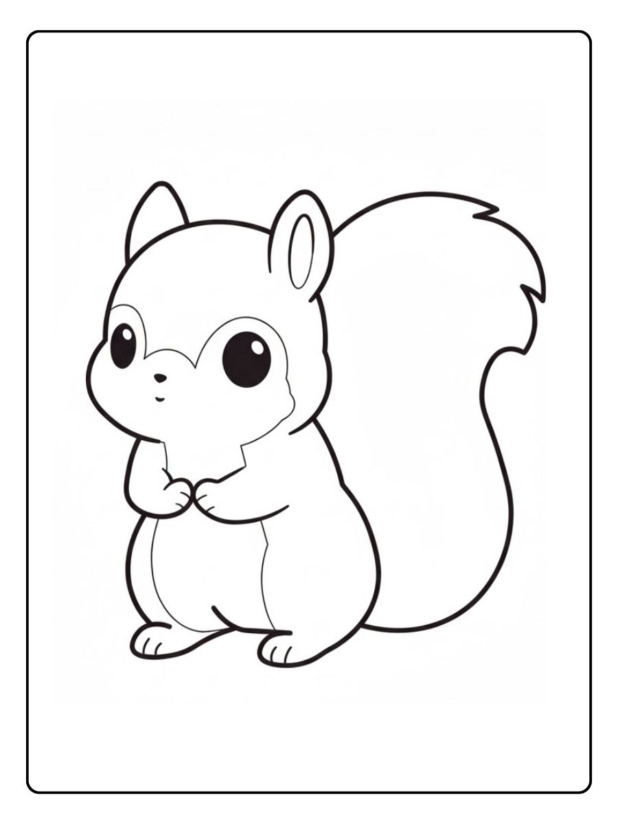 Kleurplaat eekhoorntje schattig baby eekhoorntje