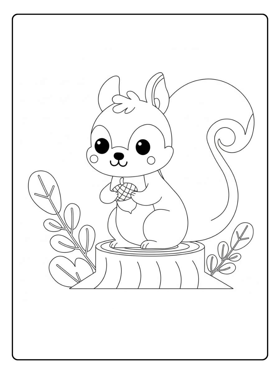 Kleurplaat eekhoorntje schattig eekhoorntje met takje