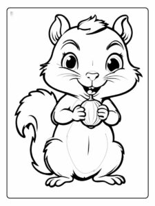 Kleurplaat eekhoorntje vrolijk eekhoorntje met noot