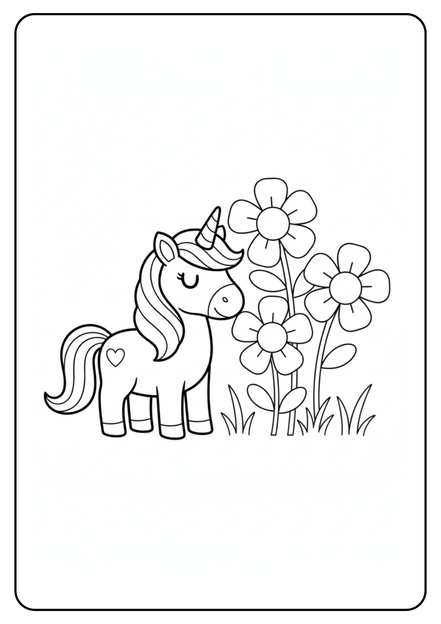 Kleurplaat eenhoorn met bloemen