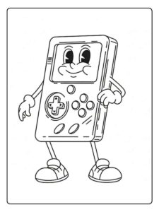 Kleurplaat game vrolijke handheld console met gezicht