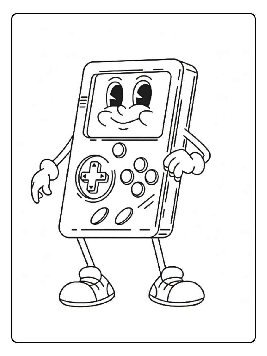 Kleurplaat game vrolijke handheld console met gezicht