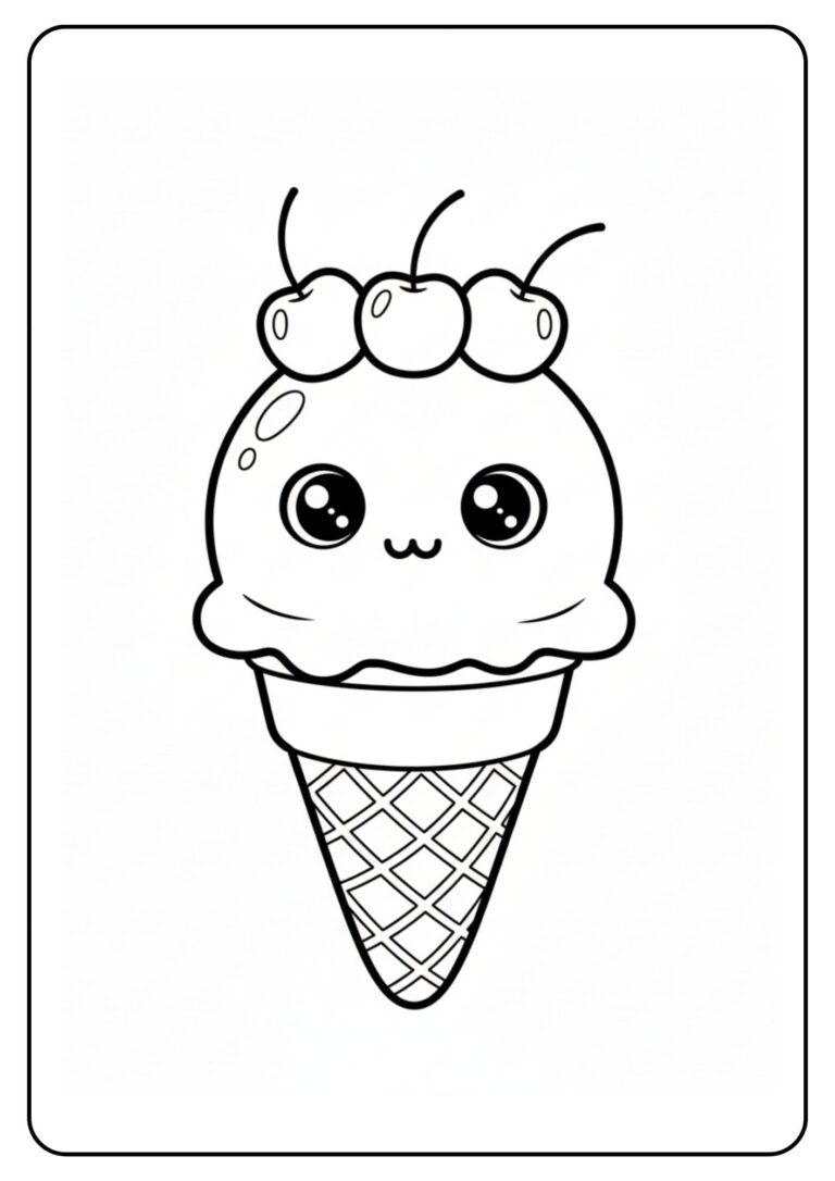 Kleurplaat ijsje schattig met kers