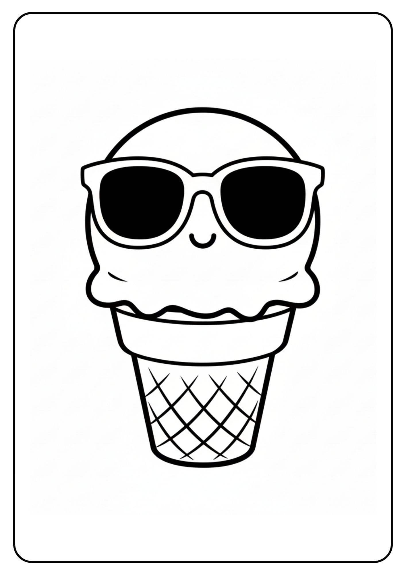 Kleurplaat ijsje schattig met zonnebril