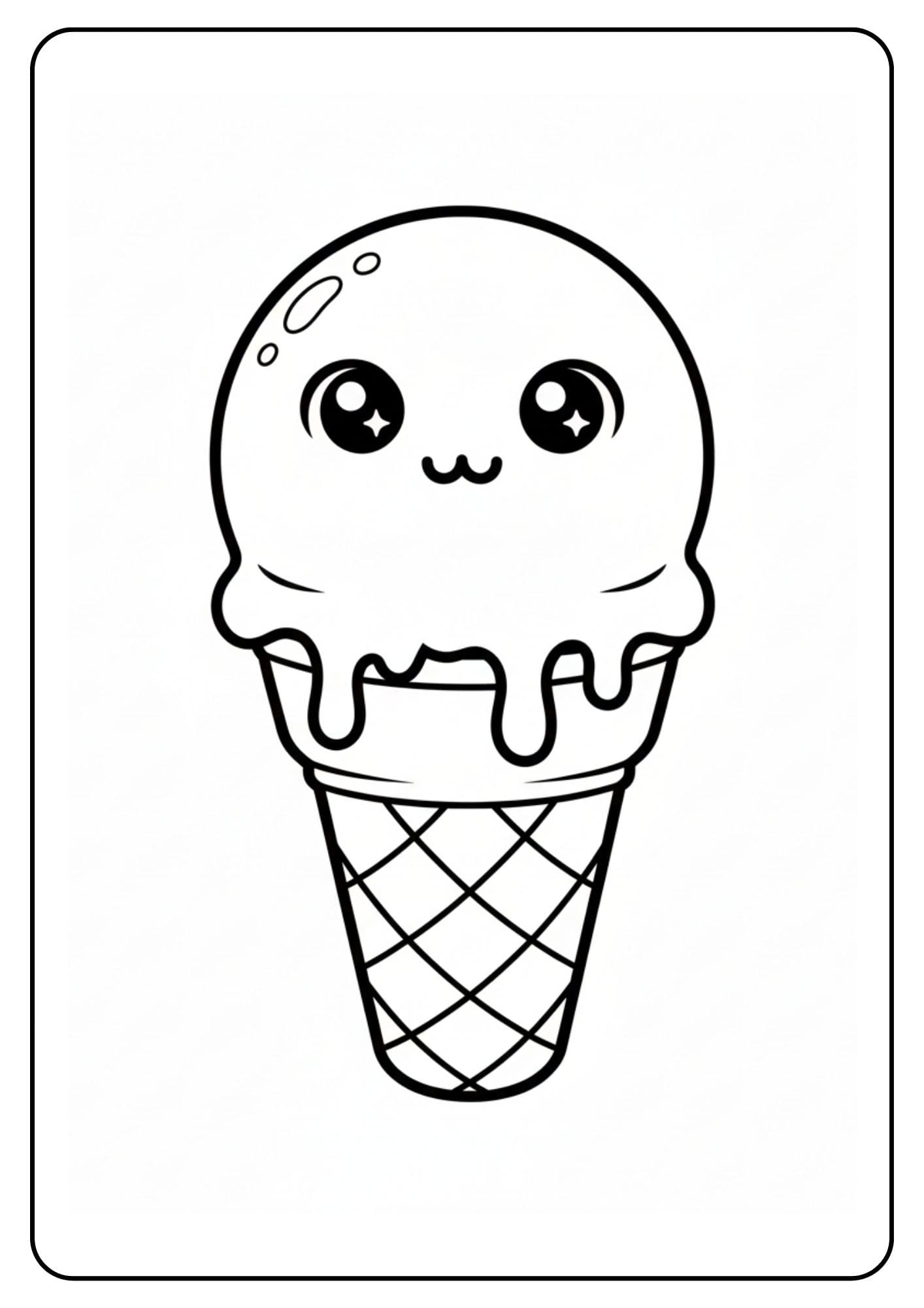Kleurplaat ijsje schattig smeltend
