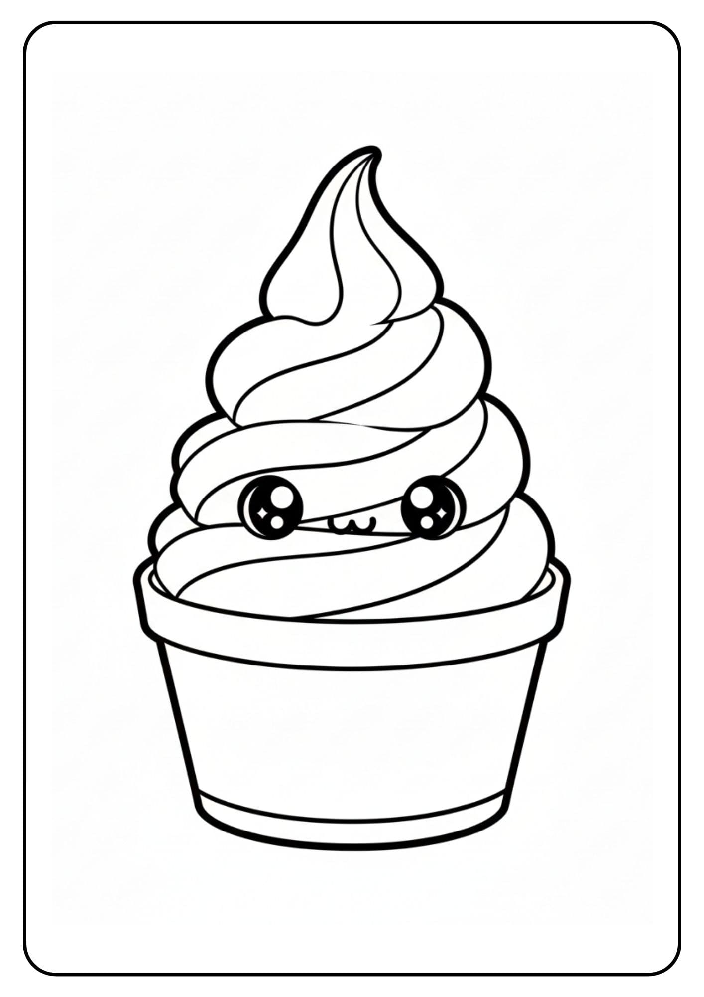 Kleurplaat ijsje schattig swirl in beker