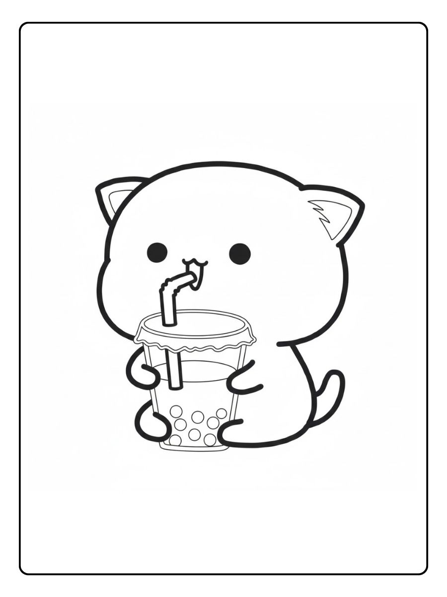 Kleurplaat kat katje dat uit een beker drinkt