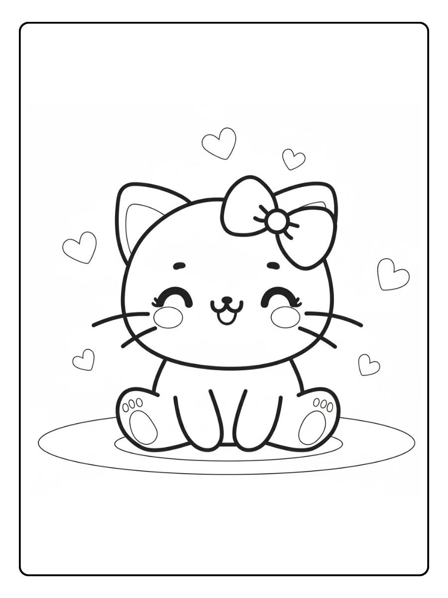 Kleurplaat kat kawaii katje met strikje