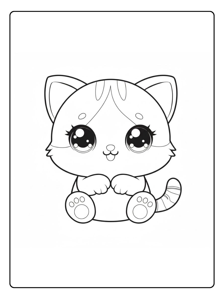 Kleurplaat kat lieve zittende kitten met grote ogen