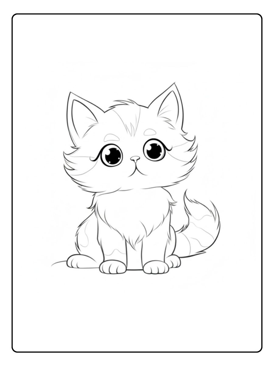 Kleurplaat kat schattige kitten met grote ogen