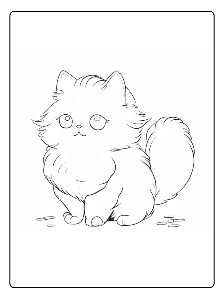 Kleurplaat kat schattige pluizige kat