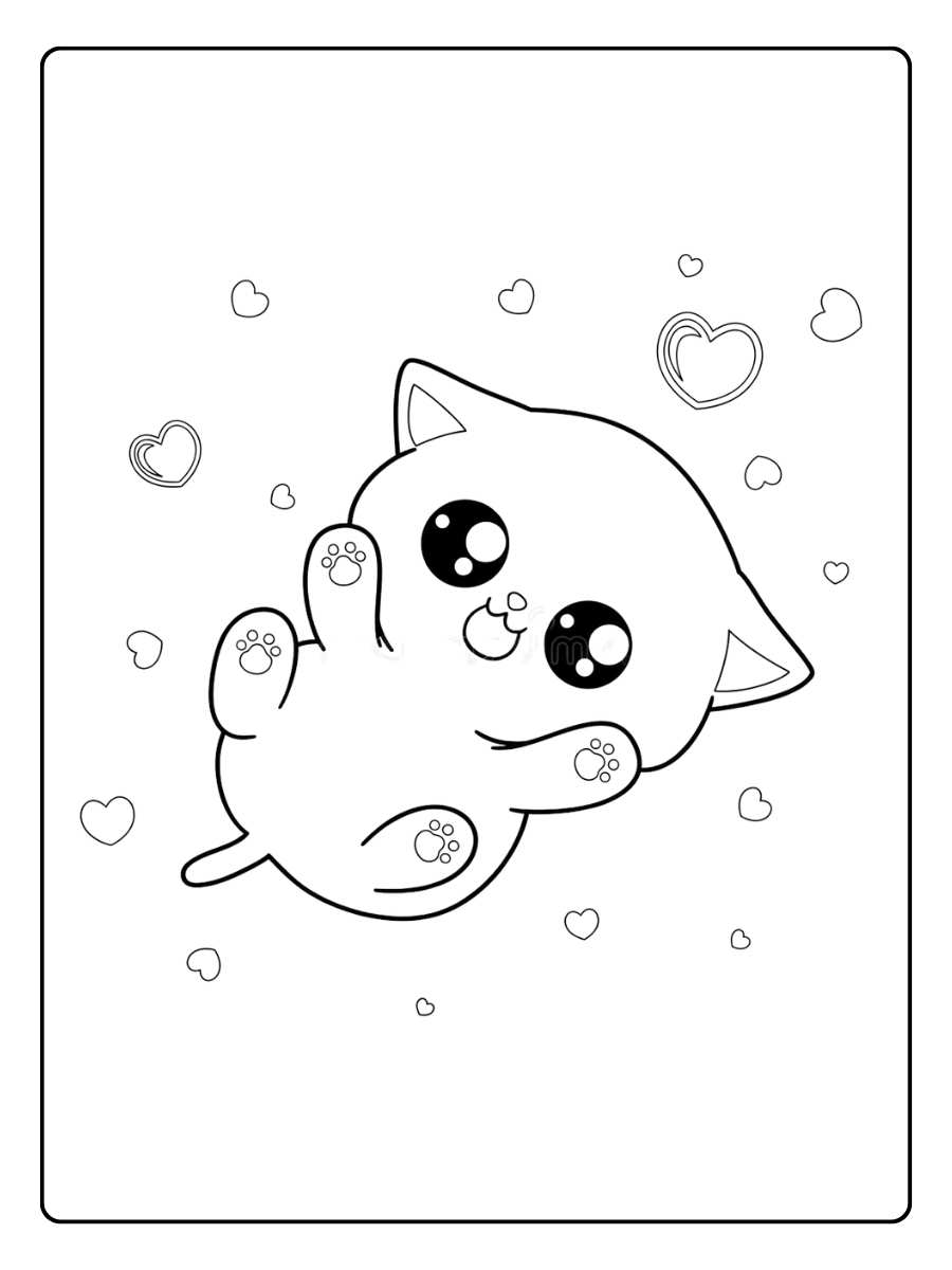Kleurplaat kat speels rollend katje met hartjes