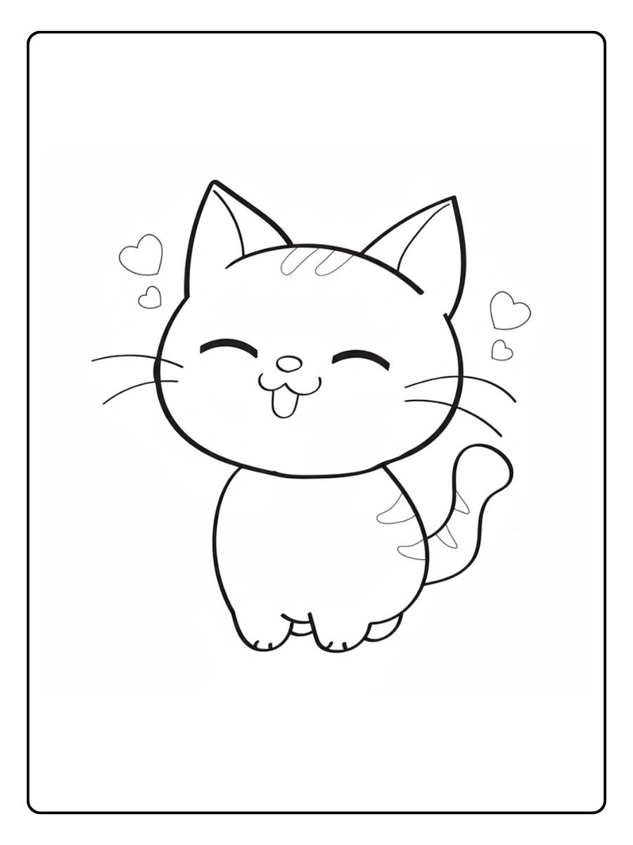 Kleurplaat kat vrolijke kitten met hartjes