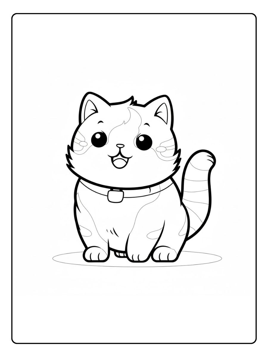 Kleurplaat kat zittende kitten met halsband