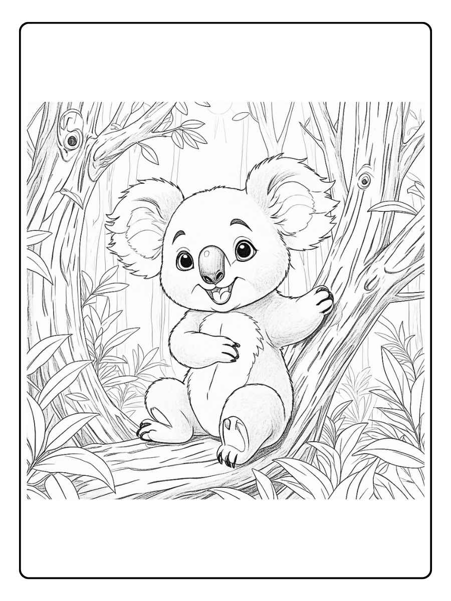 Kleurplaat koala baby koala in jungle