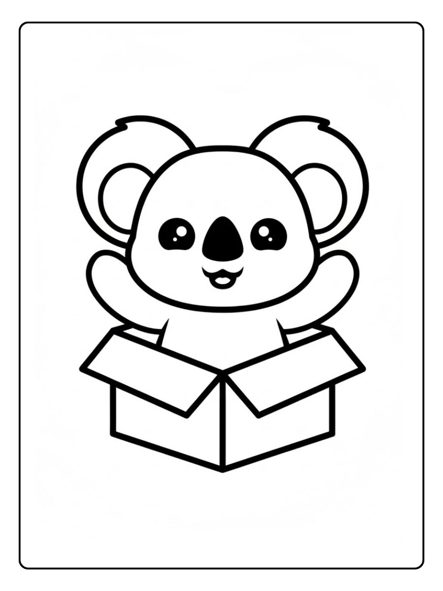 Kleurplaat koala koala in een doos