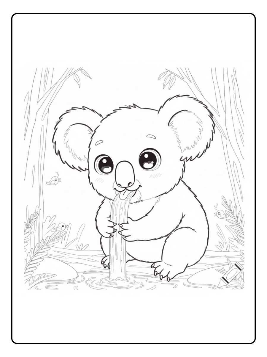 Kleurplaat koala koala in het bos