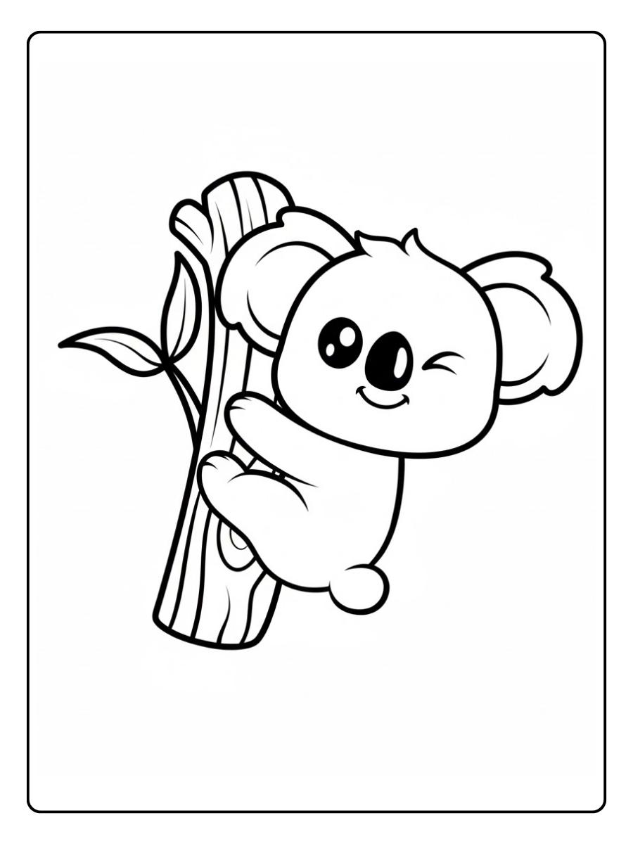 Kleurplaat koala koala klimmend op boomstam