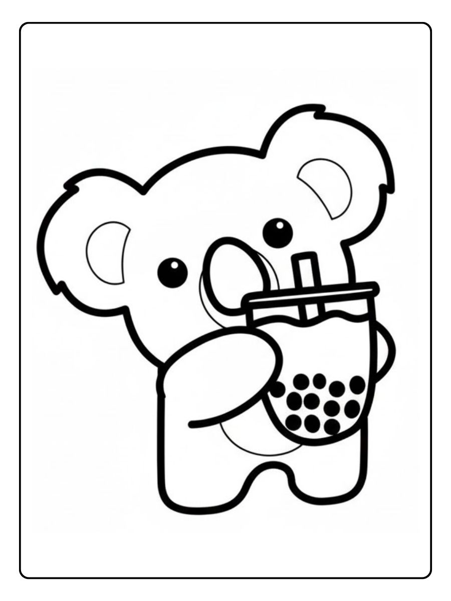 Kleurplaat koala koala met bubble tea