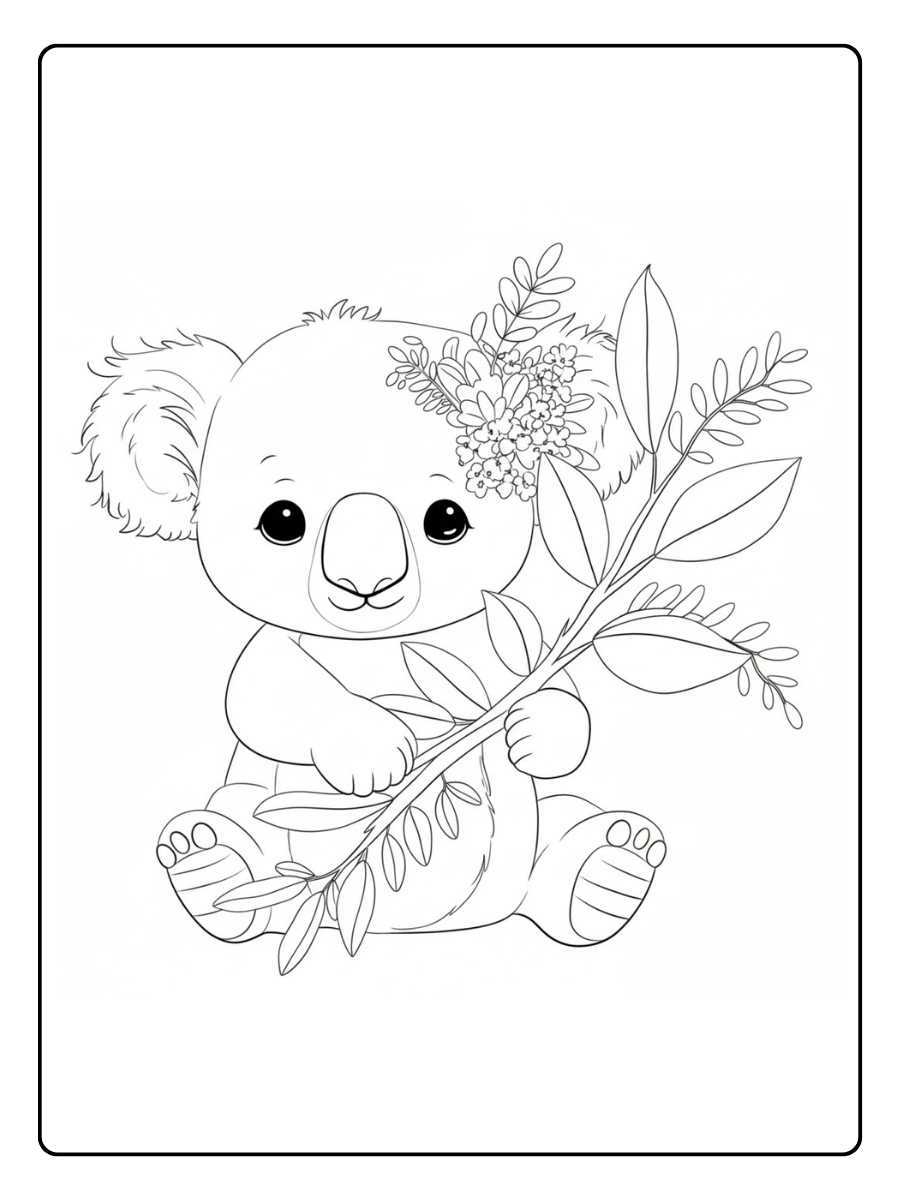 Kleurplaat koala koala met eucalyptusbos
