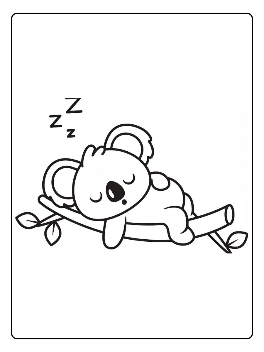 Kleurplaat koala slapende koala op tak
