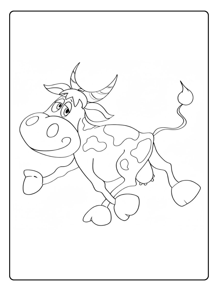 Kleurplaat koe rennende vrolijke koe