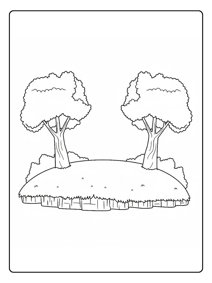 Kleurplaat natuur eiland met twee bomen
