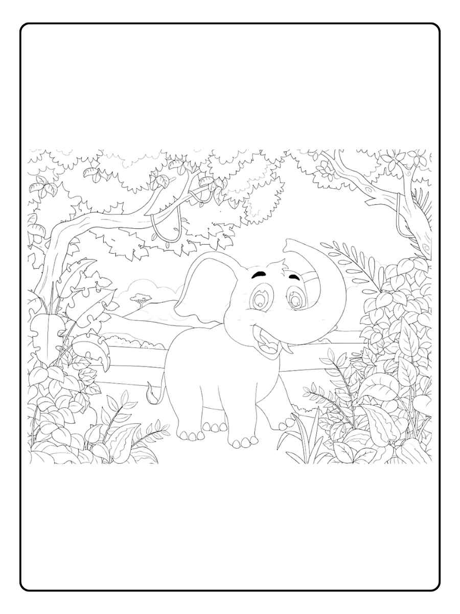 Kleurplaat olifant olifant in het bos