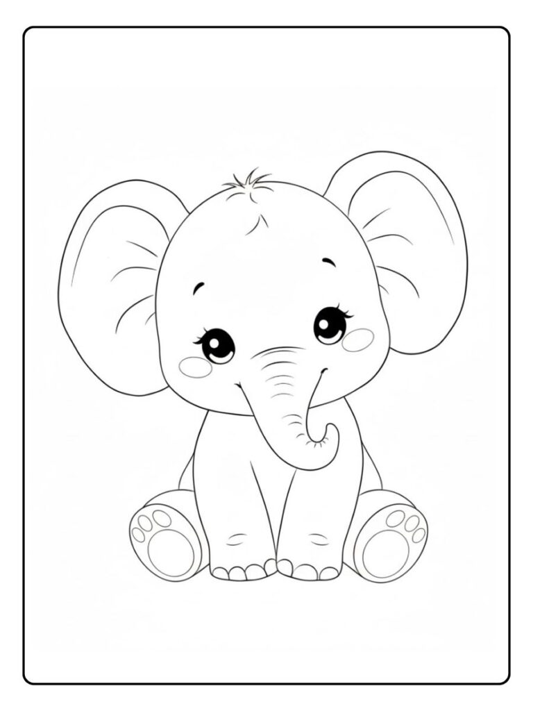 Kleurplaat olifant schattige baby olifant zittend