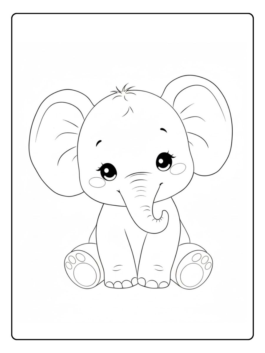 Kleurplaat olifant schattige baby olifant zittend