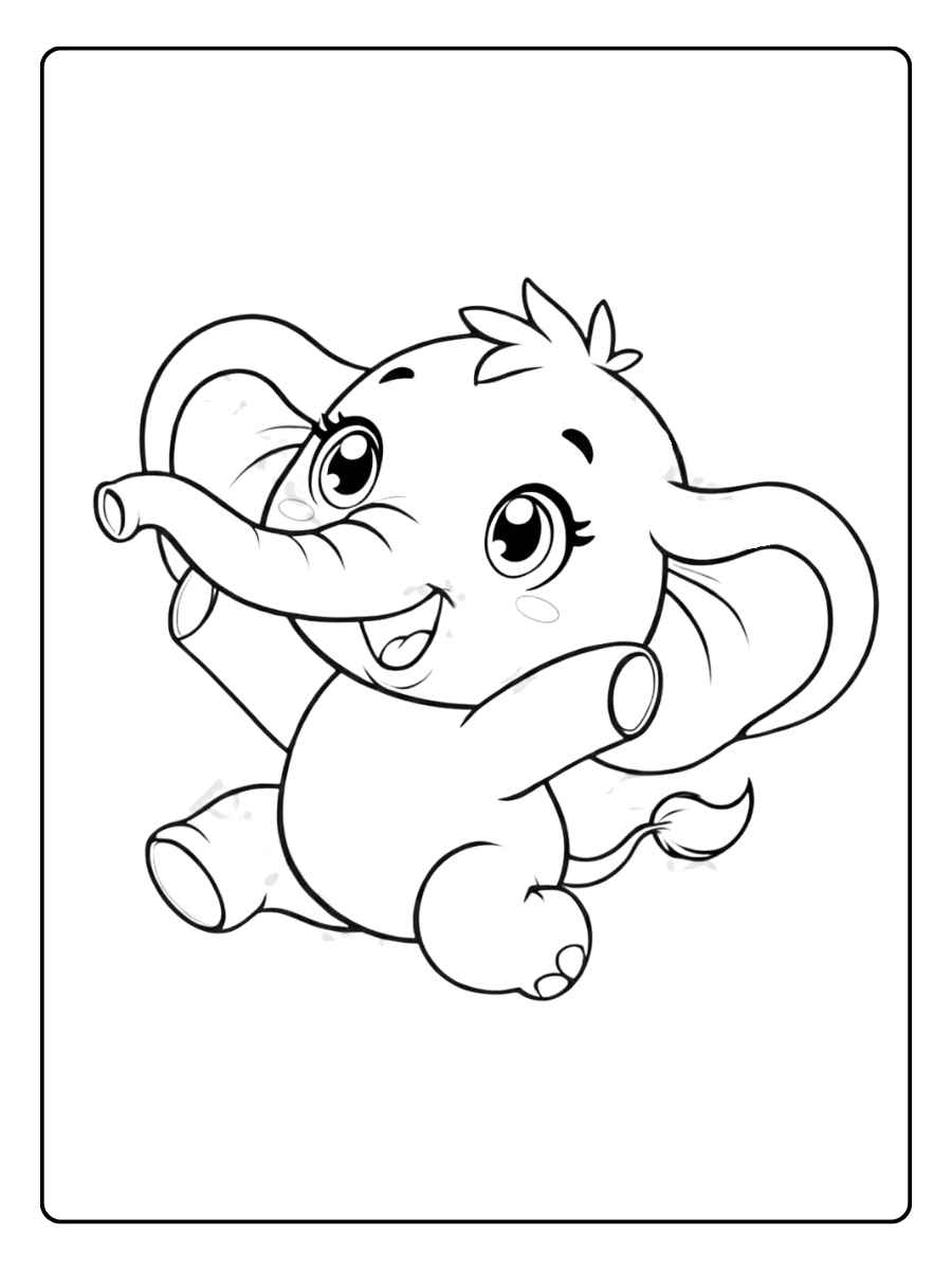 Kleurplaat olifant springende baby olifant